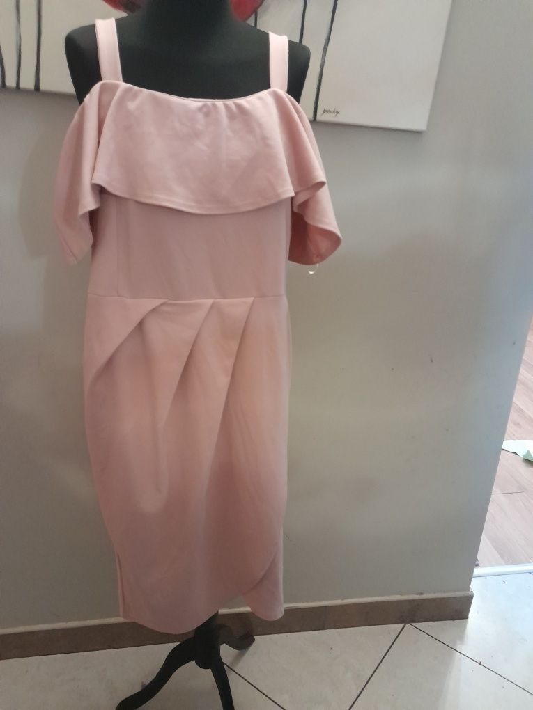 Sukienka pudrowy róż hiszpanka plus size XXL 3XL 46 44