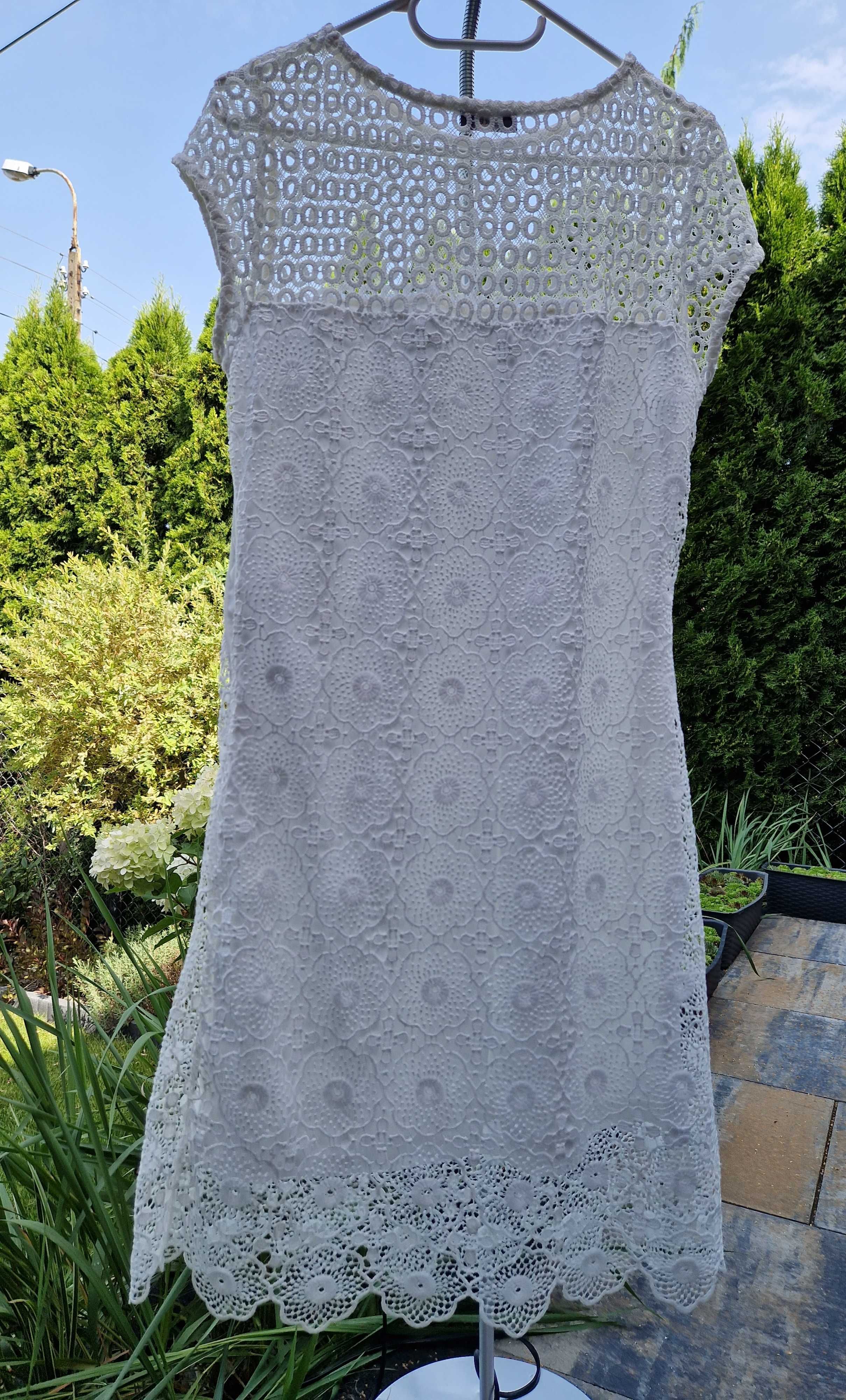 Biała ażurowa sukienka koktajlowa Yessica r. M 38