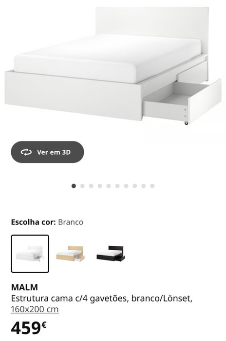 Cama malm ikea 160x200 com 4 gavetas