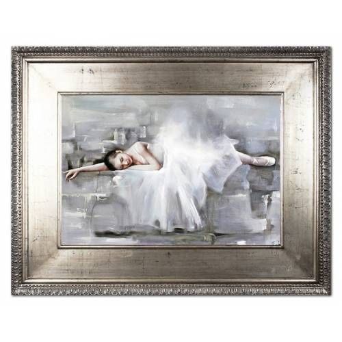 OKAZJA! Duży obraz olejny w srebrnej ramie 92x122cm baletnica