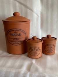 Conjunto de 3 potes ingleses em barro Henry Watson Pottery