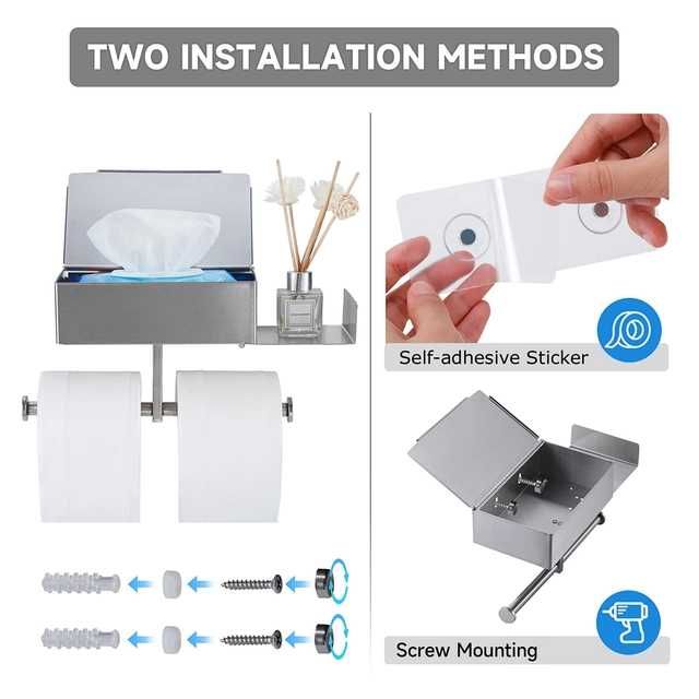 Uchwyt na papier toaletowy z pojemnikiem na mokre chusteczki i półką