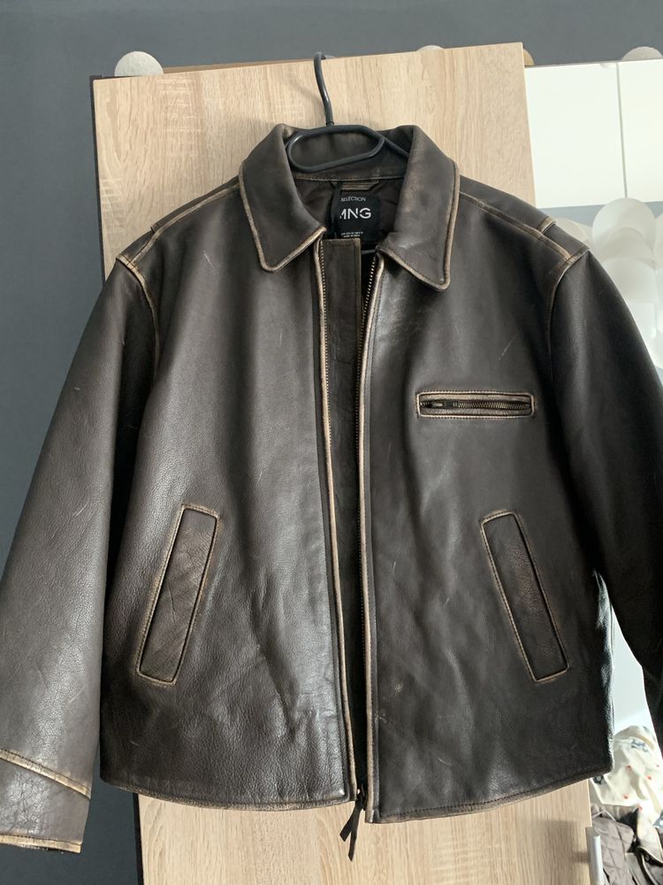 Mango kurtka skórzana oversize dad leather jacket nowa M