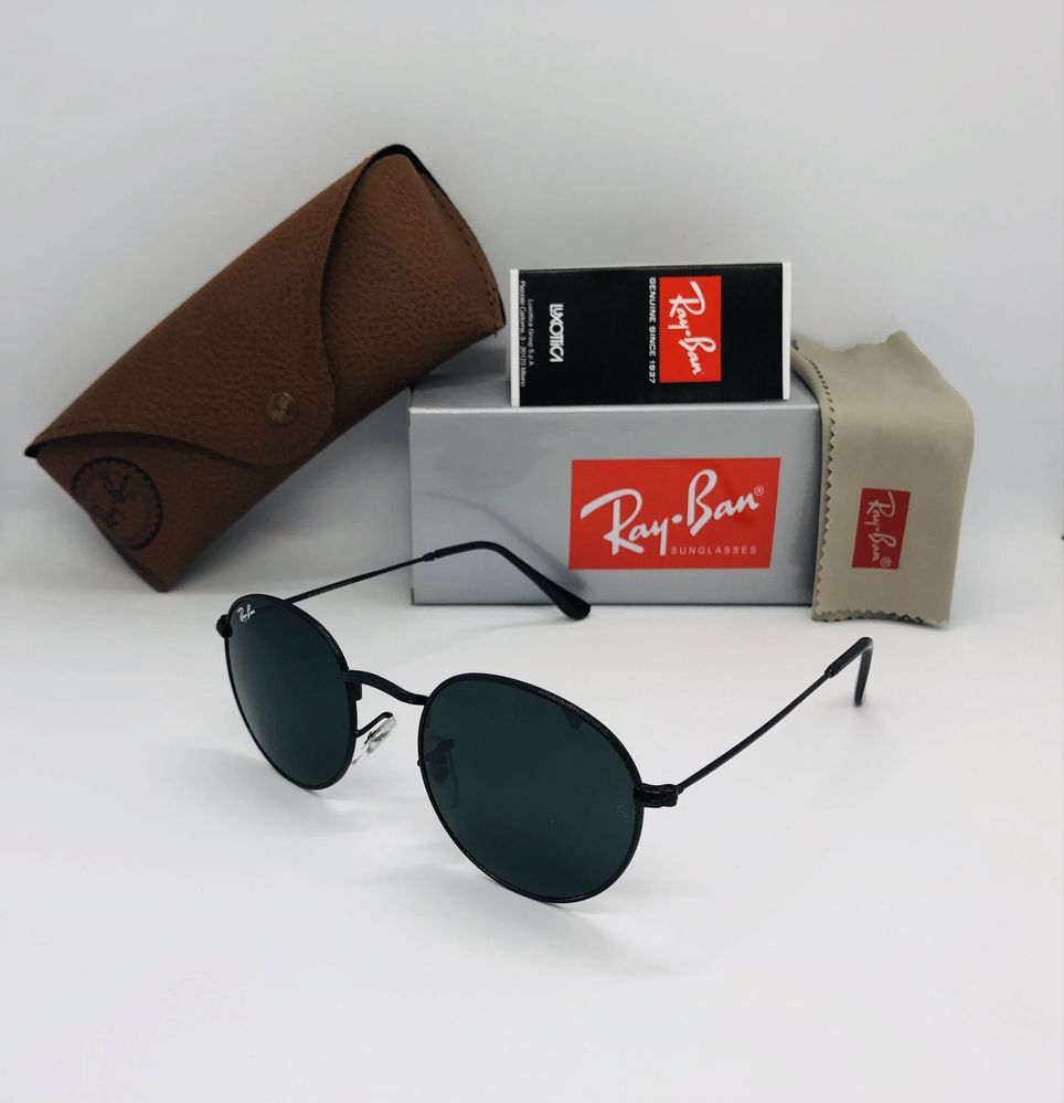 Солнцезащитные круглые очки Ray Ban Round Metal 3447 Black 50мм стекло