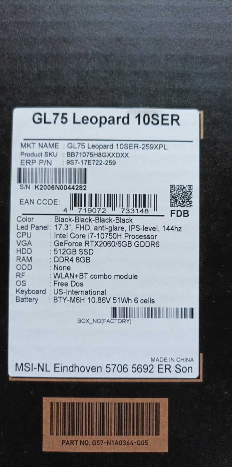 Laptop Gamingowy MSI GL75 Leopard 10SER-259XPL
