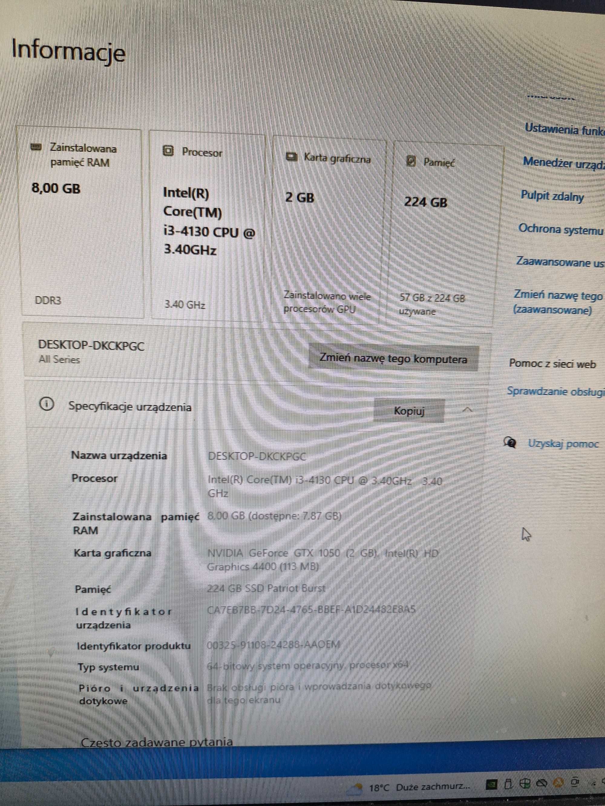 Komputer stacjonarny i3 GTX1050 Windows 10