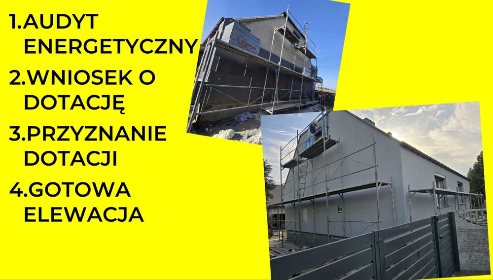 Ocieplenie budynku styropian 15 cm z tynkiem + AUDYT WNIOSEK DOTACJA