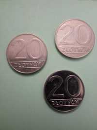 Monety 20zł z 1990r. 3szt.