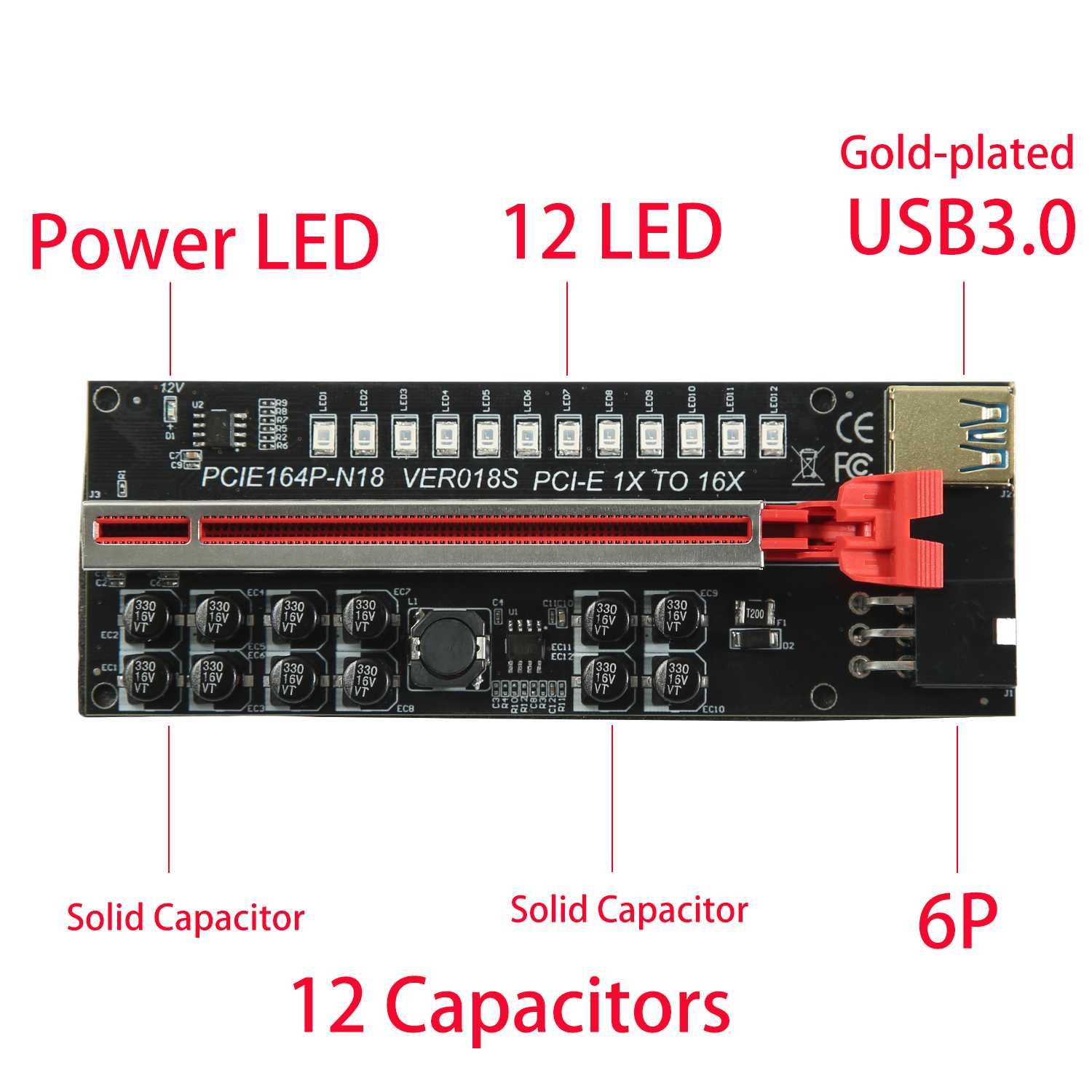 Райзер для майнингу PCI-E 1x to 16x ver 018S ОПТ!!!