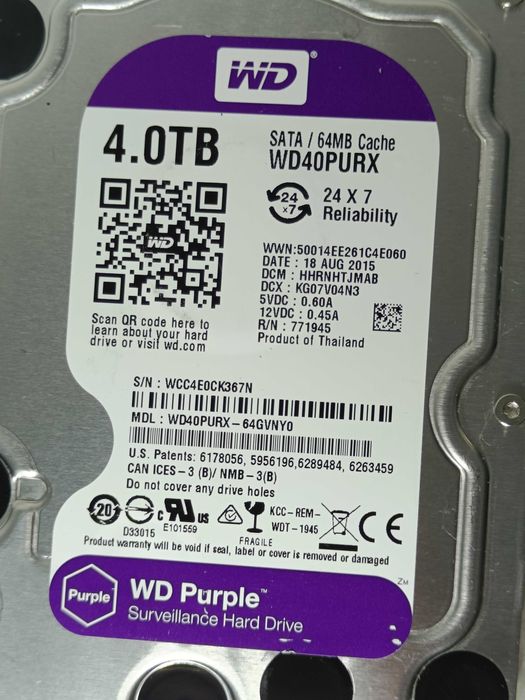 Хард Диск Western Digital PURPLE 4 TB WD40PURX під Відео спостереження