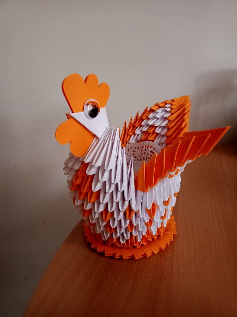 Origami modułowe KURKA kura 3D pomarańczowa