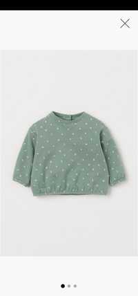 Bluza H&M Baby Exclusive miętowa listki guziczki bawełna organiczna 74