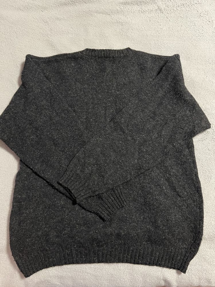 Szary/grafitowy sweter ciepły zimowy wełna 100%