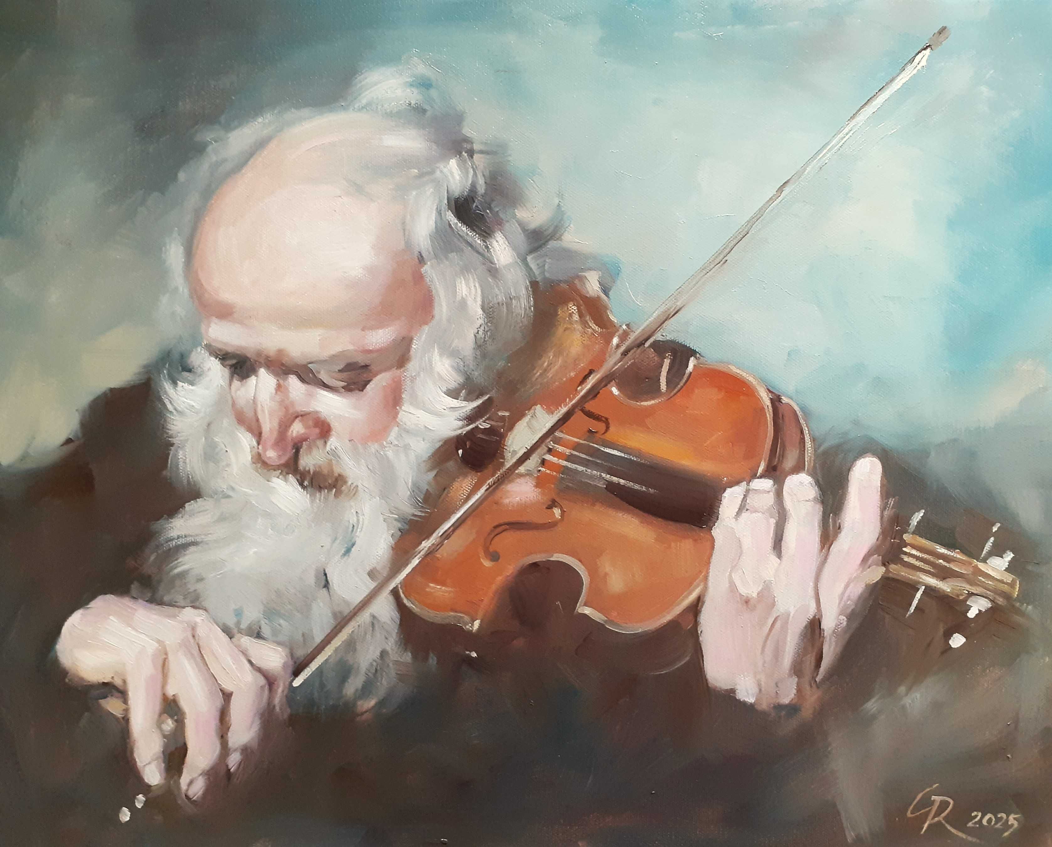 Skrzypek. Obraz olejny na płótnie. 40x50 cm