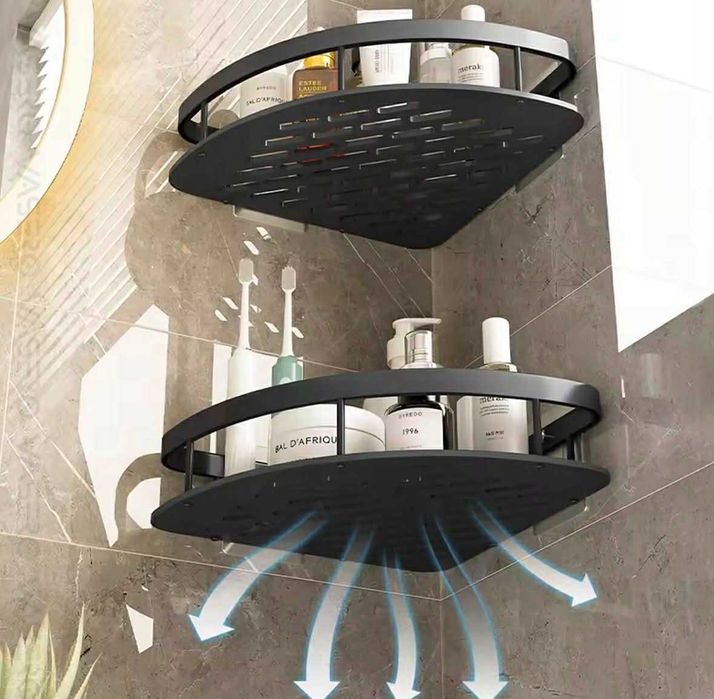 PÓŁKA Pod Prysznic ŁAZIENKOWA  Bez Wiercenia Metal Czarna 2Sztuki Nowa