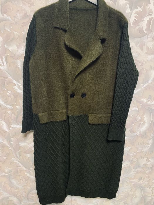 Пальто кардиган альпака оливковый хаки 48-50 размер
