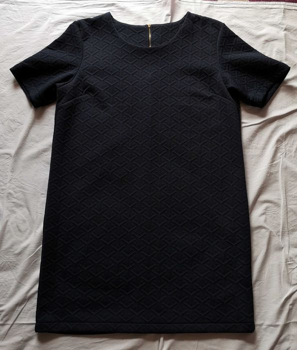 Sukienka granatowa 46 XXL prosta trapezowa XL pikowana elegancka