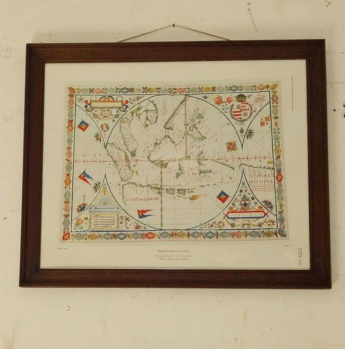 Estampa Cartográphica de Fernão Vaz Dourado 1568 (Vintage) Emoldurada