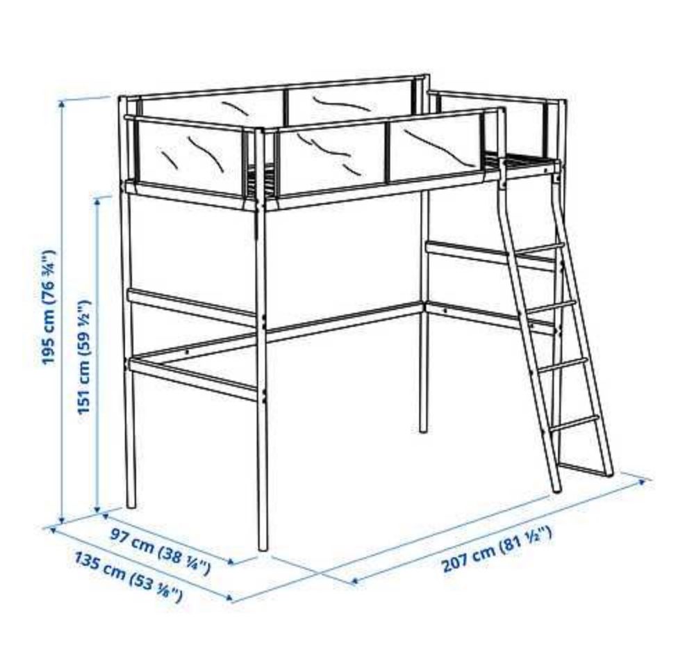 Ліжко-горище IKEA VITVAL 90х200 см біле/світло-сіре