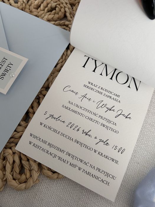 Zaproszenie na chrzest chrzciny roczek minimalistyczne