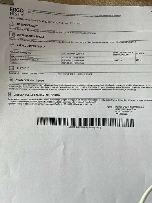 Płyta Grzewcza  ELEKTROLUX  na gwarancji