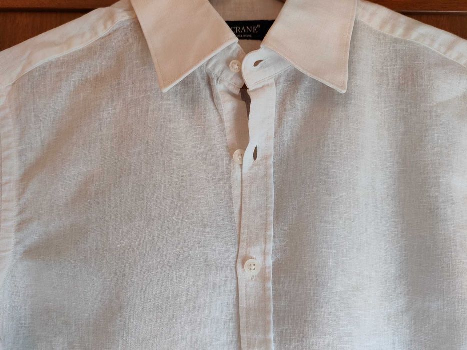 Рубашка белая с коротким рукавом. Размер S 37-38. Из 100% льна. Crane