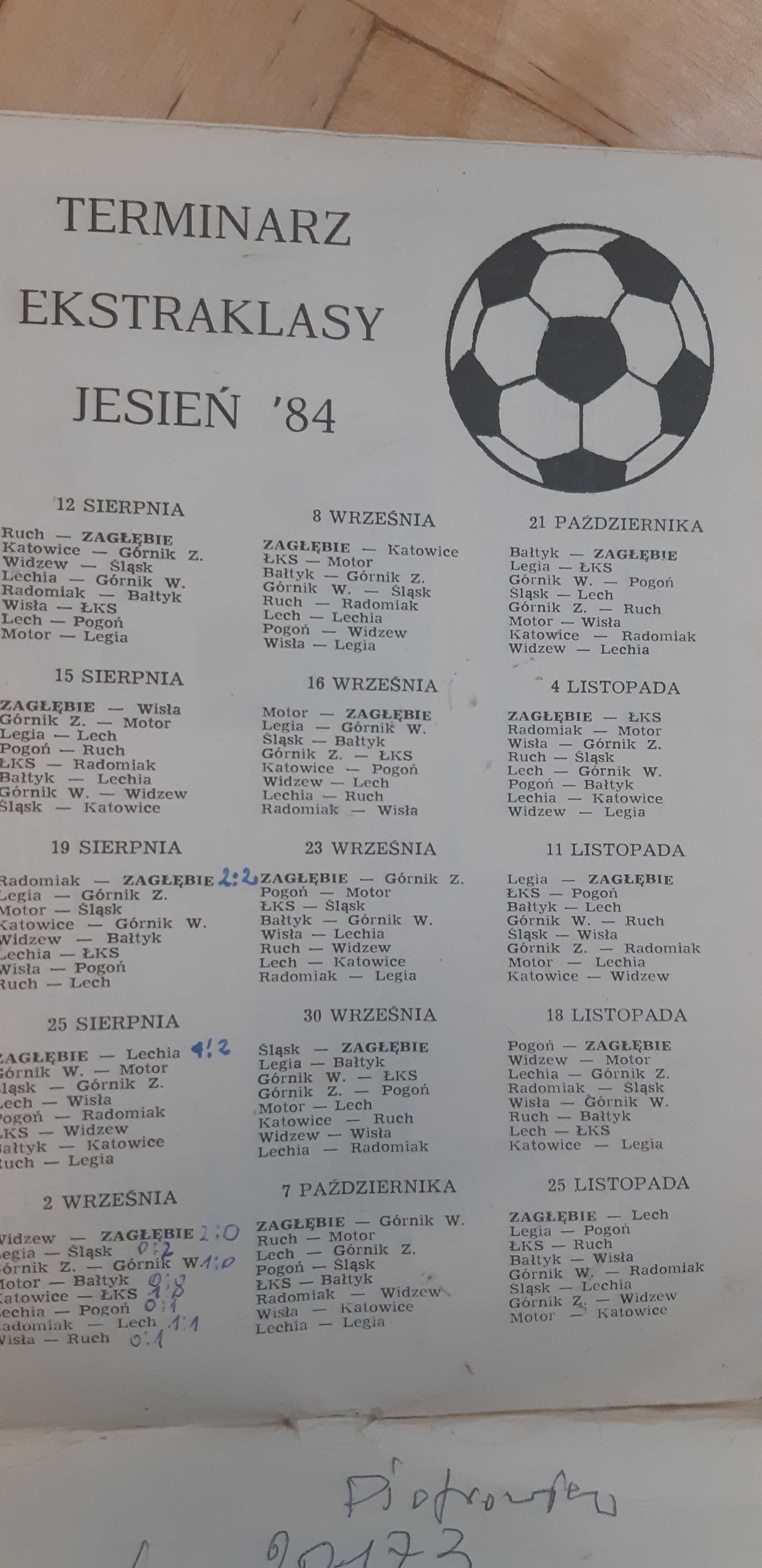program GKS Zagłębie Sosnowiec piłkarska jesień 84 - unikat