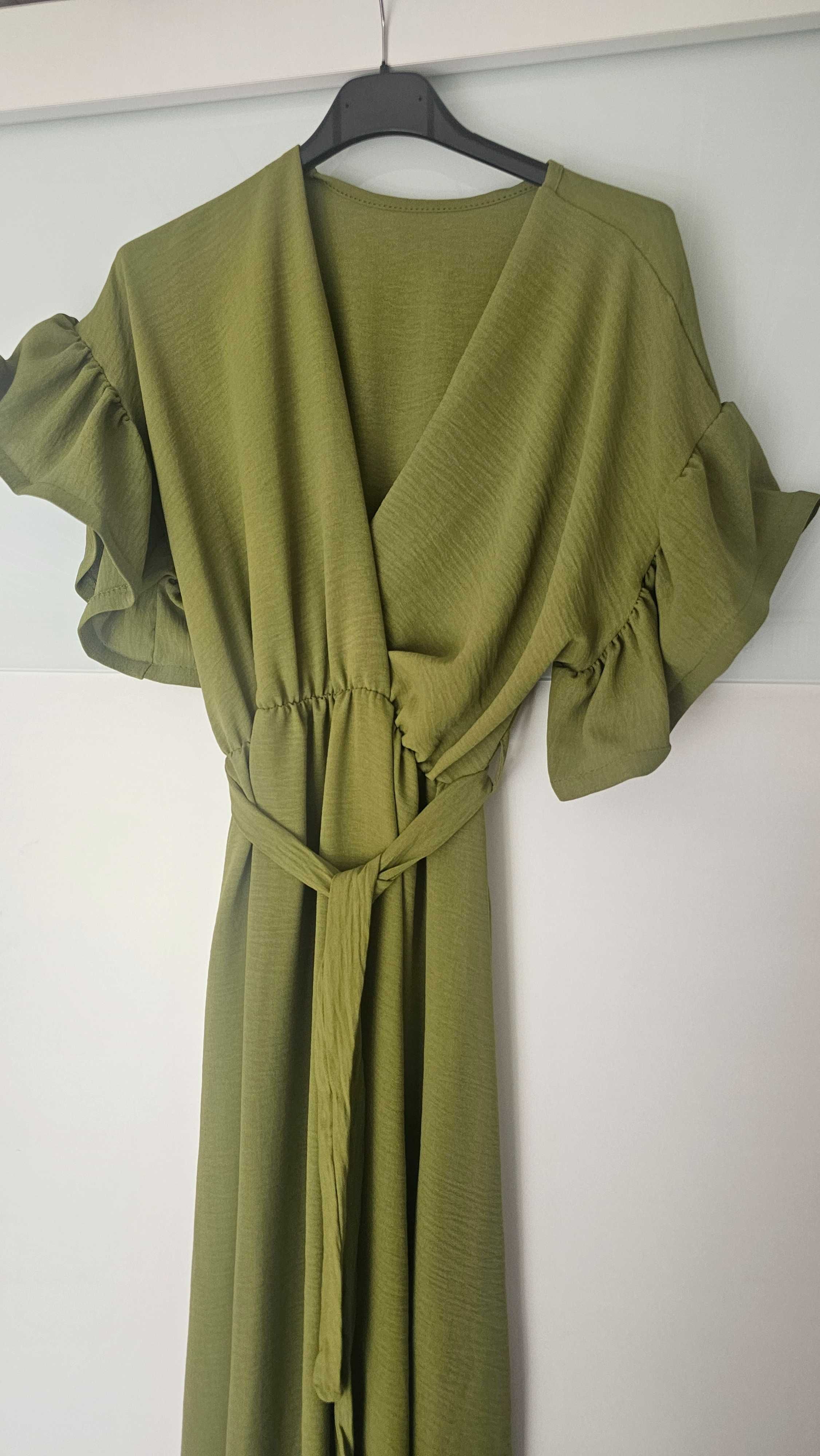 Sukienka maxi dluga zgnita zielen/ jabluszko rozmiar S-XL