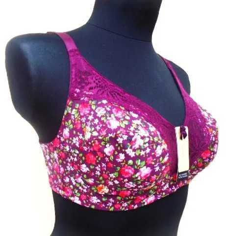 wygodny miękki biustonosz 80D bordowy w kwiatki  bez fiszbin