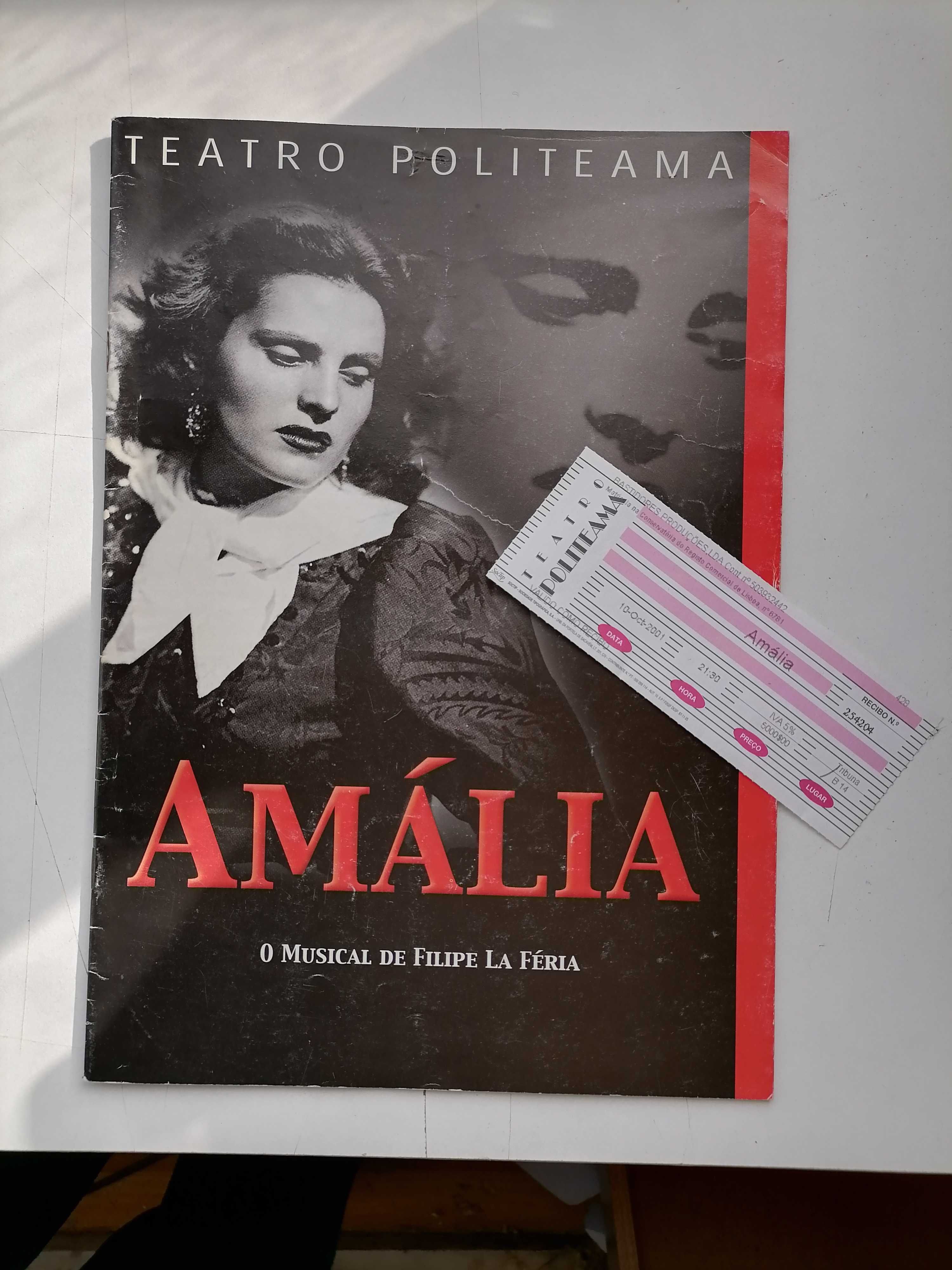 AMÁLIA Programa e Bilhete Musical de LA Féria Teatro Politeama 2001