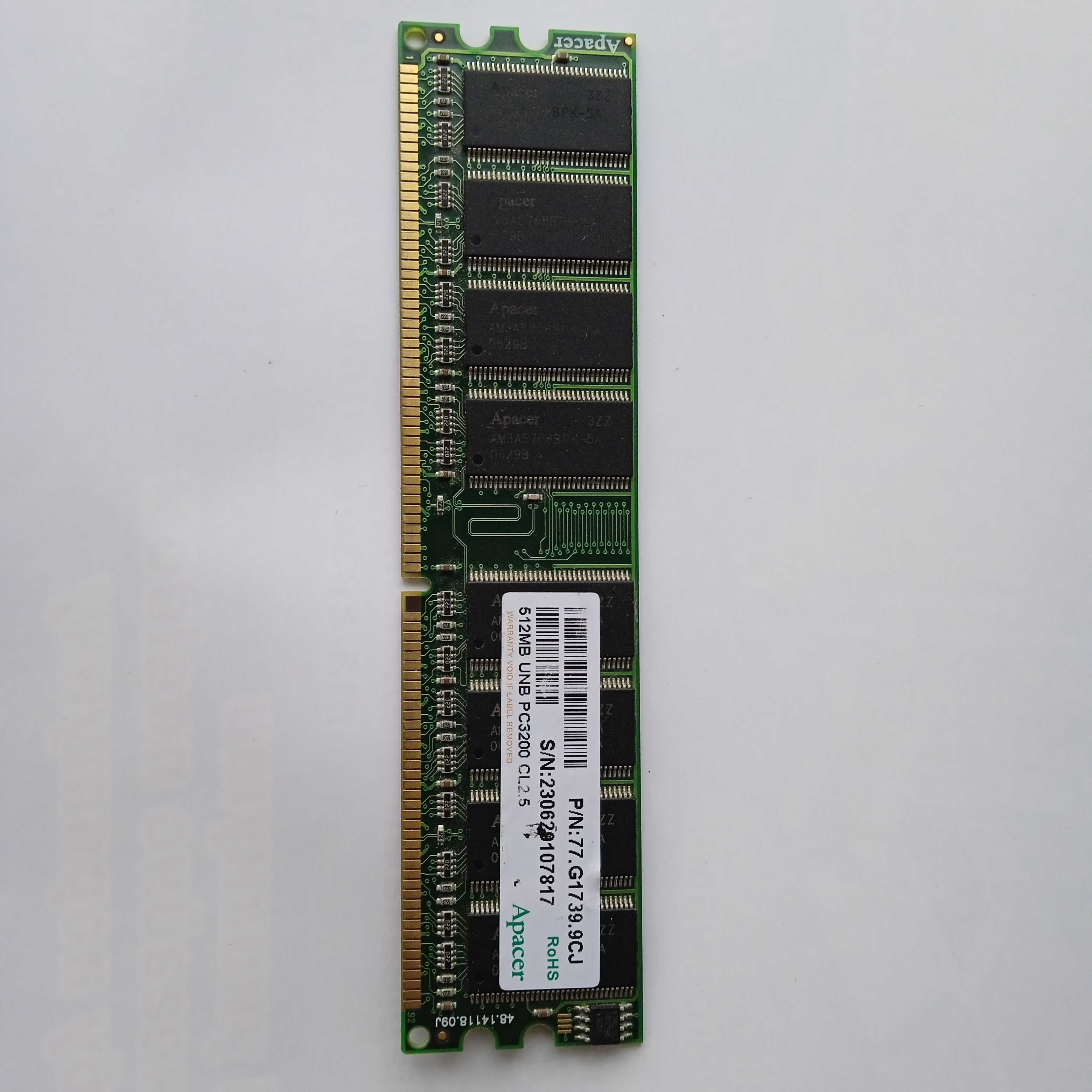 Оперативна память для ПК 512 mb DDR 400 Apacer UNB PC 3200