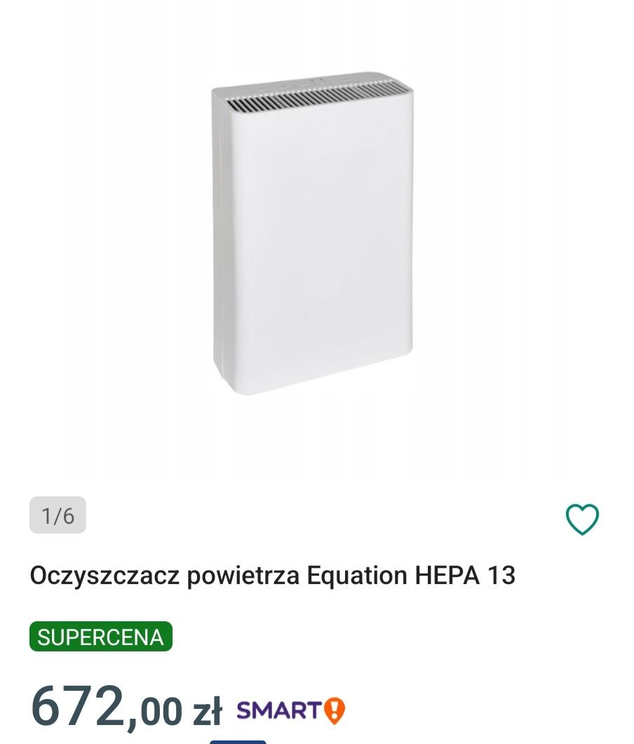 Oczyszczacz powietrza Hepa 13 Equation Nowy Okazja .