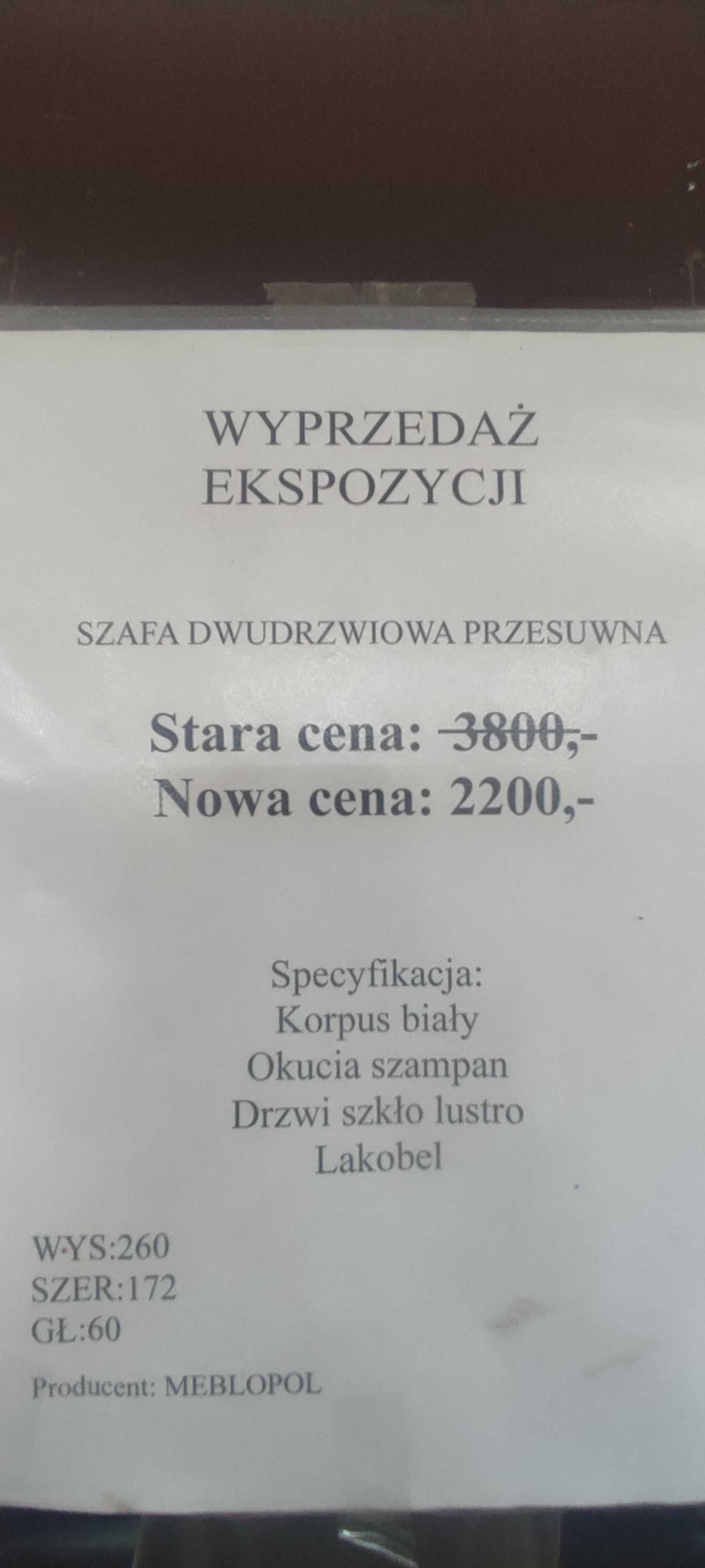 Szafa dwudrzwiowa przesuwna lakobel+lustra