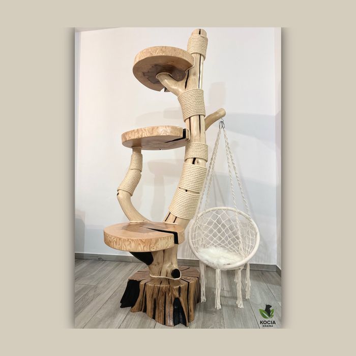 Naturalny Drapak Dla Kota Z Drewna Lina Sizalowa Hamak Kocie Drzewko