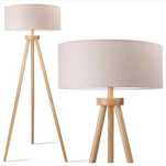 Lampa podłogowa drewniana Aigostar E27 Vintage beż lniany klosz