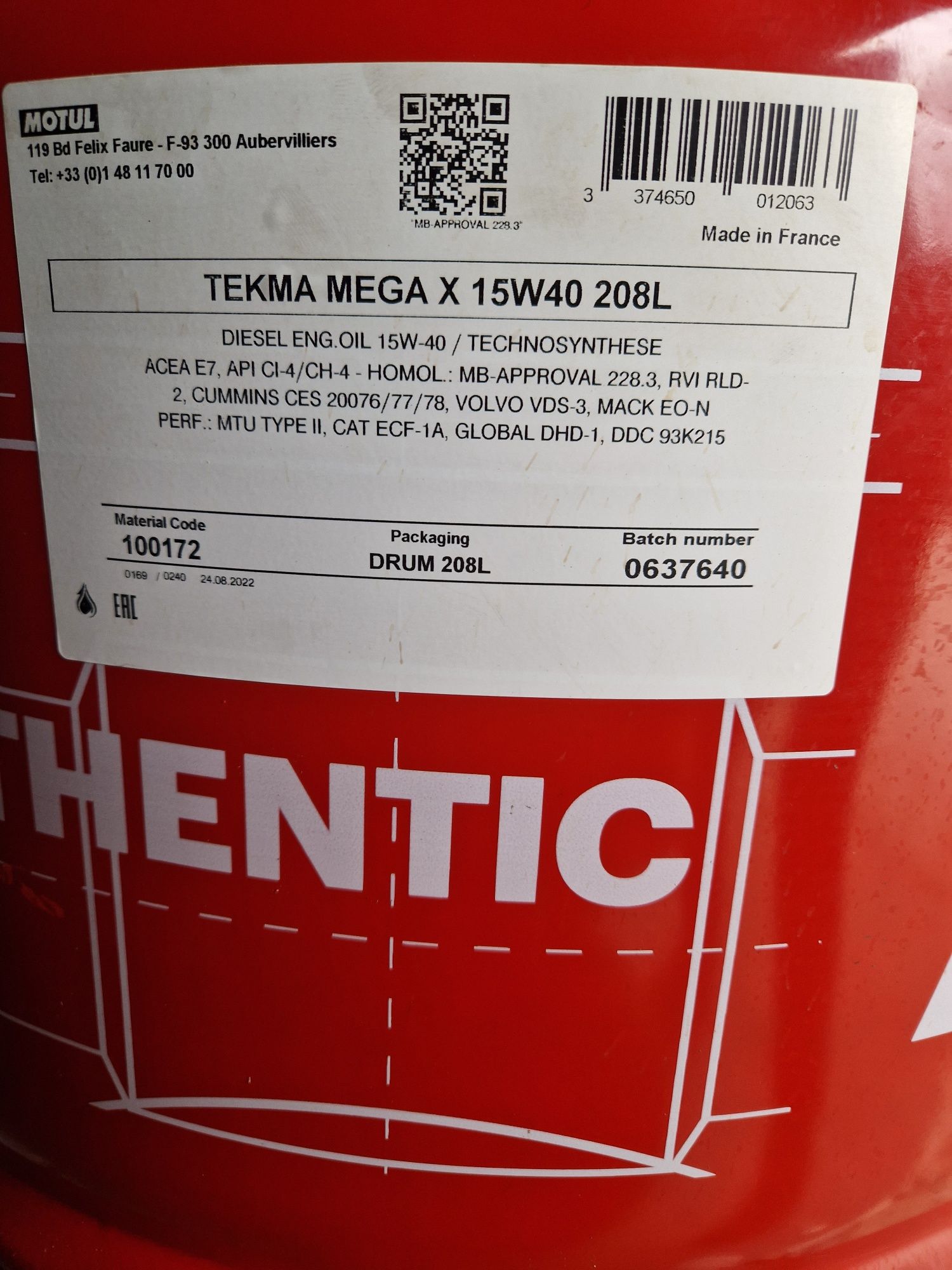 Motul Tekma  Mega X 15W40 208L
