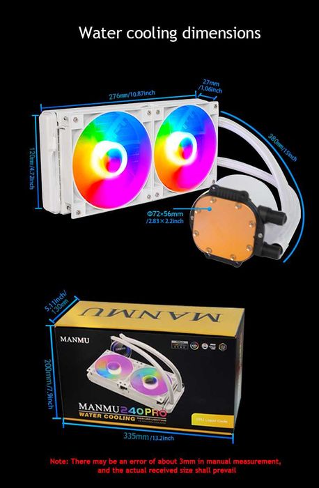 Водянка СЖО Manmu Біла ARGB 240мм White Intel AMD AM4 AM5 Intel s1700