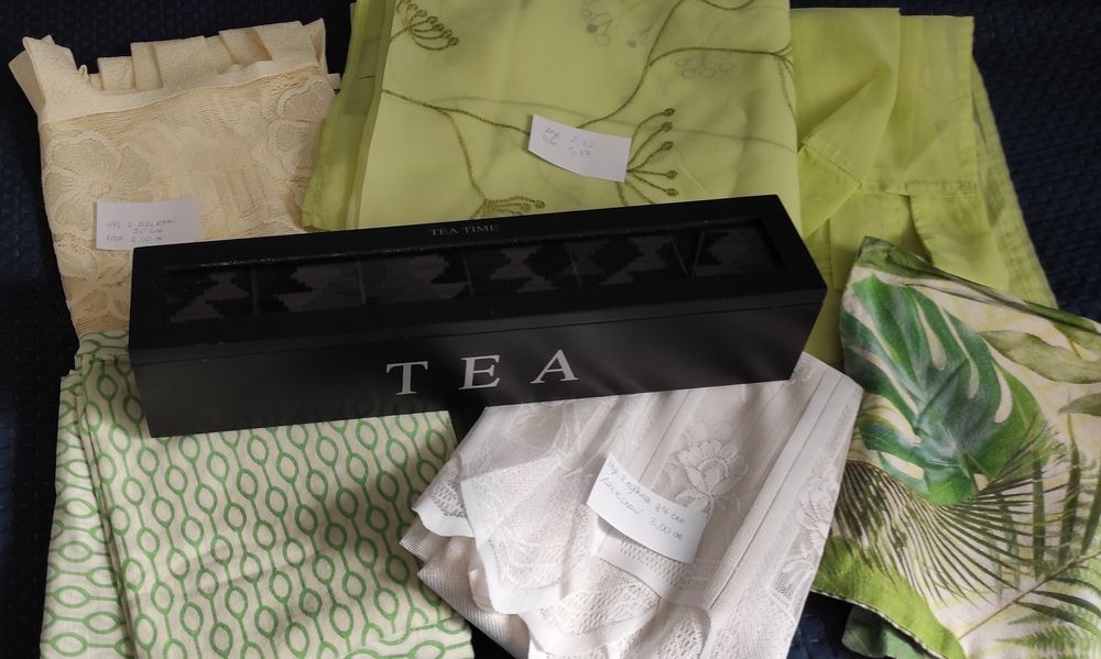 Paczka: 2x zazdrostki+zasłony+pojemnik TEA+pościel IKEA