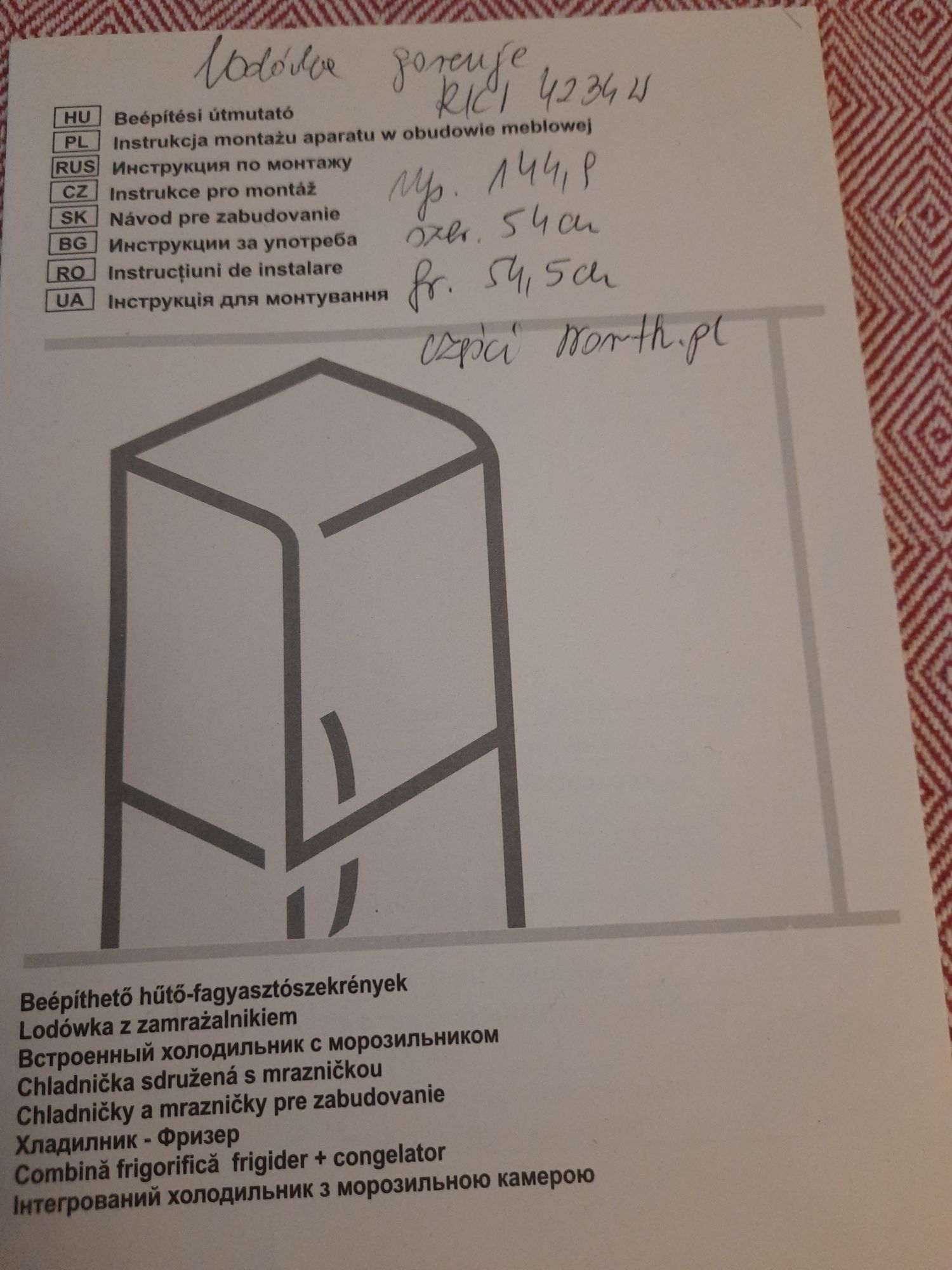 Lodowkaz zamrażalnikiem do zabudowy gorenje rki4234w