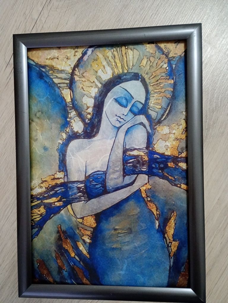 Anioł piękny obraz ręcznie wykonany 32x23cm 2szt