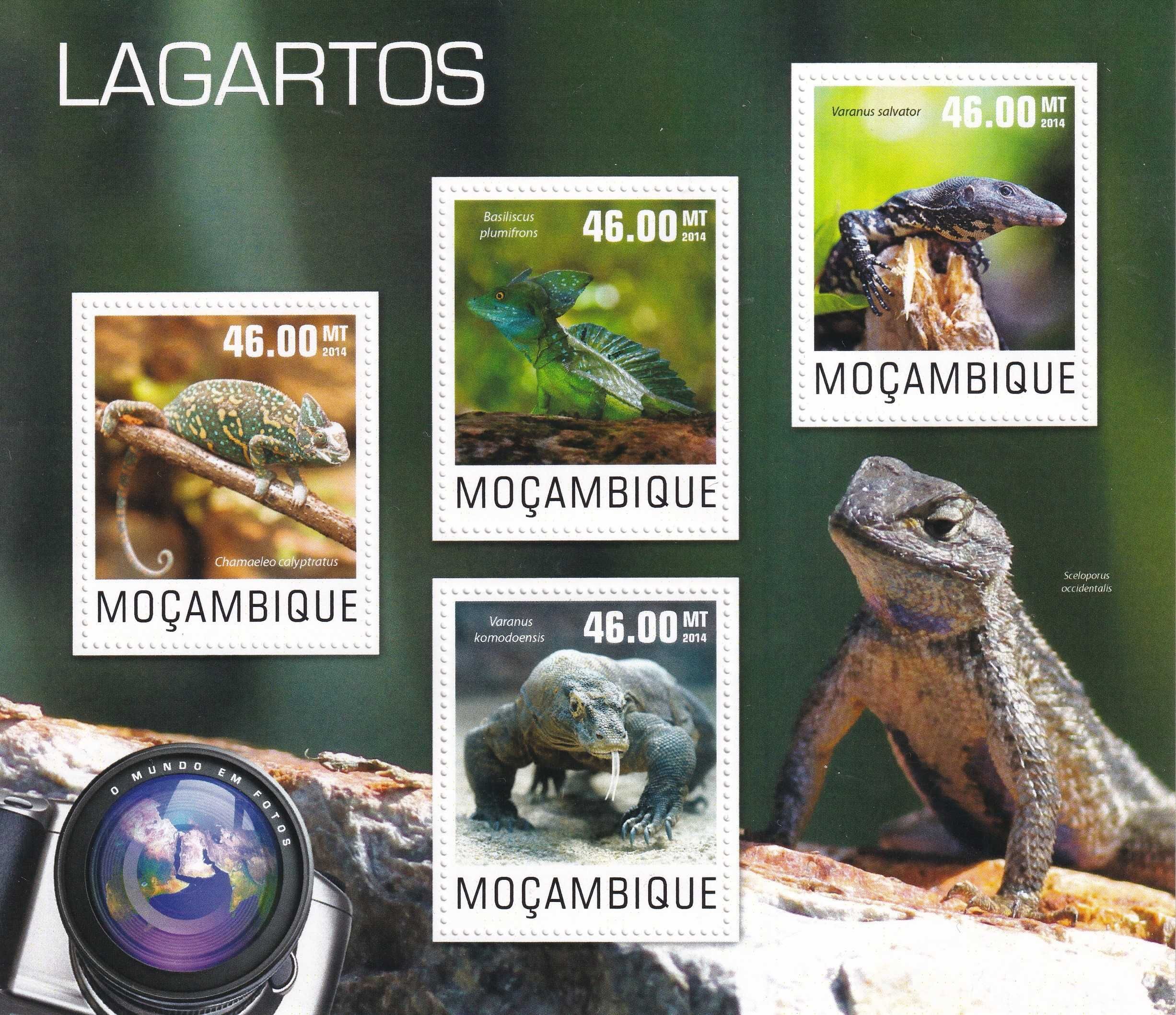 Mozambik 2014 cena 4,90 zł kat.8€ (4) - jaszczurki, arkusz