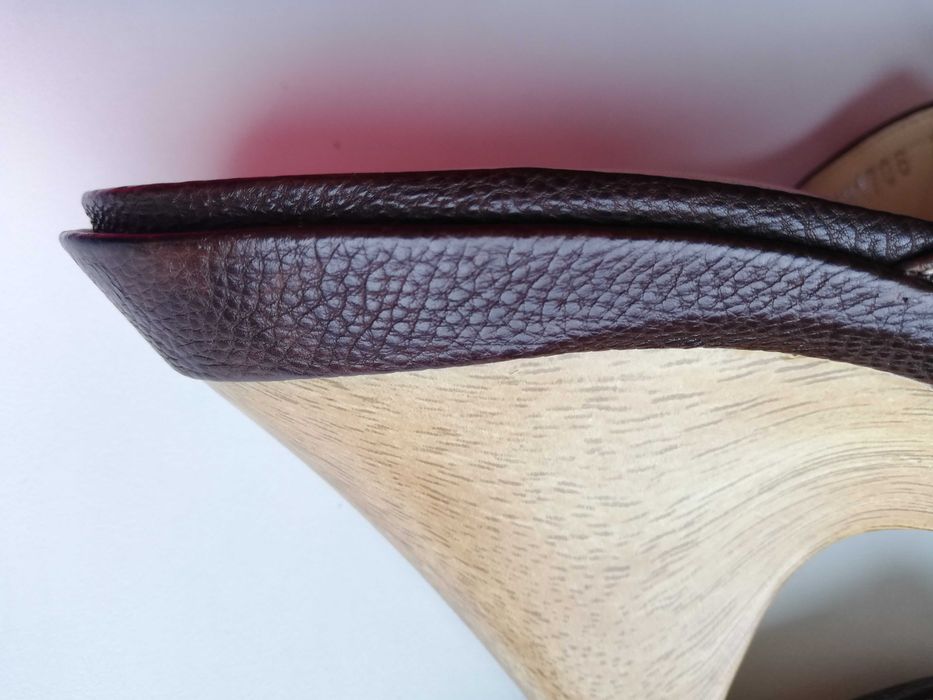 klapki damskie na koturnach na platformie 36,5 sandały 100% skóra brąz