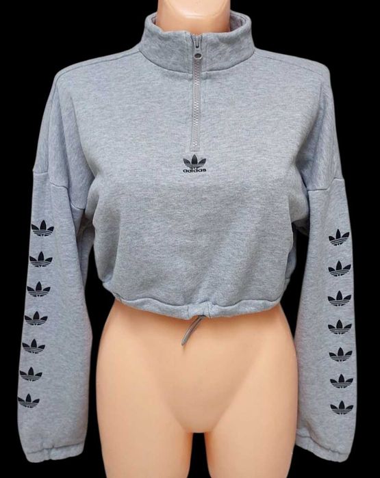 Szara bawełniana krótka bluza ze ściągaczem ADIDAS ORIGINALS, R. S