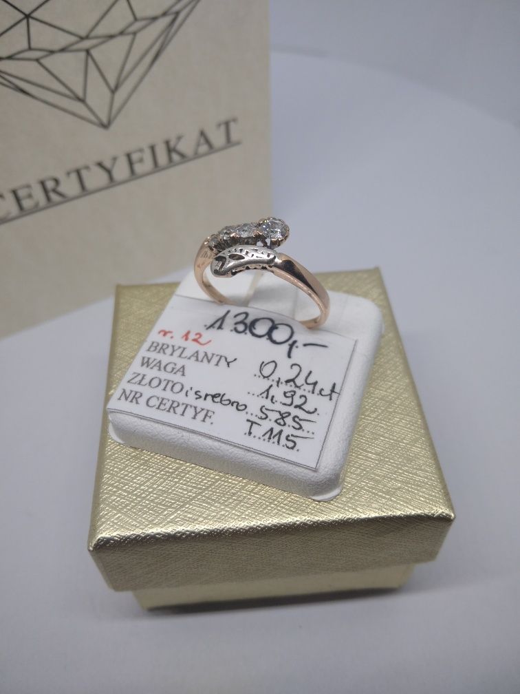 Złoty pierścionek z diamentami złoto 585 R 12   340