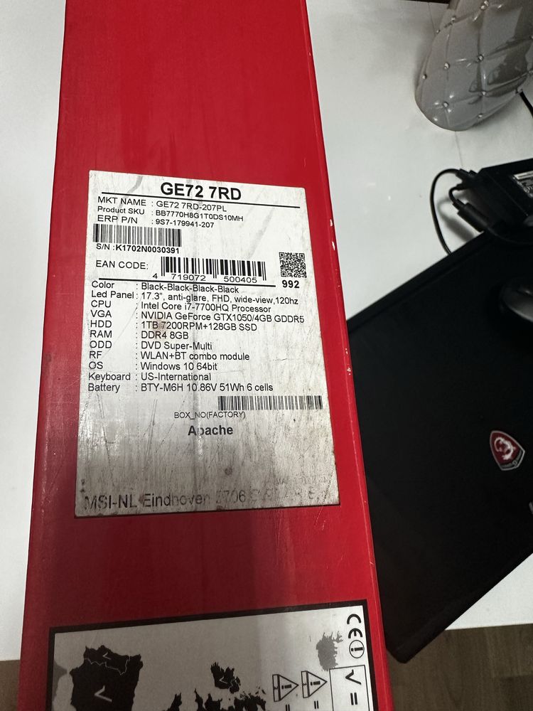 Laptot gamingowy msi GE72 7RD Apache