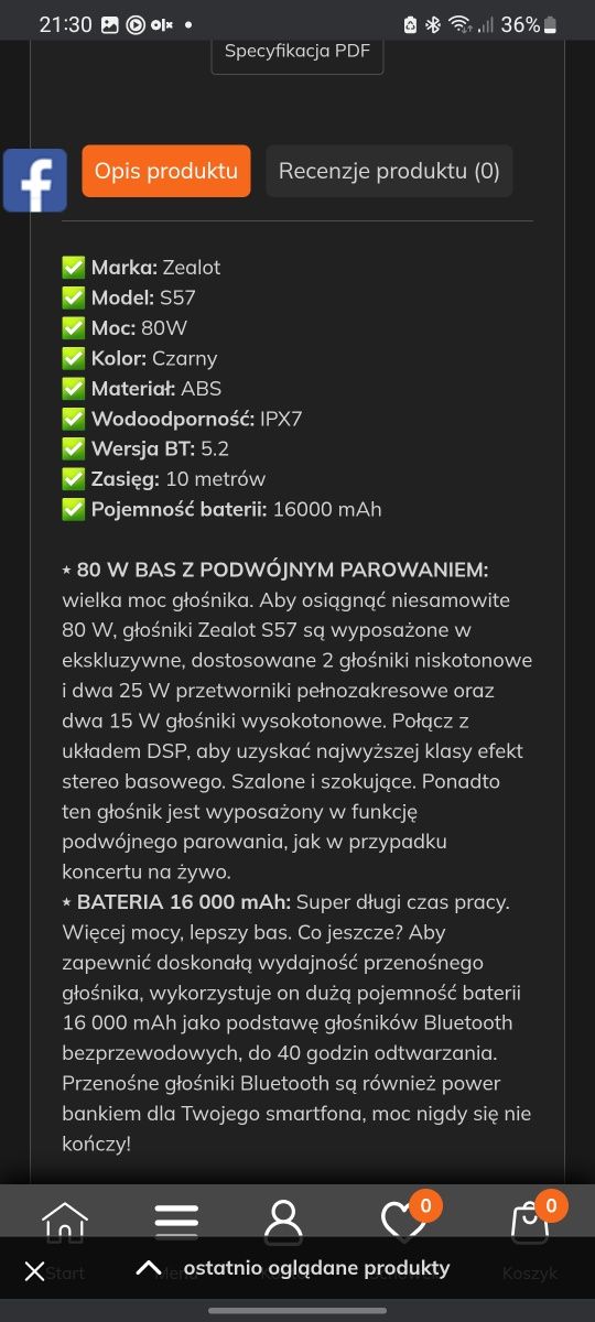 Głośnik bluetooth ZEALOT S57 konkurent JBL Xtreme