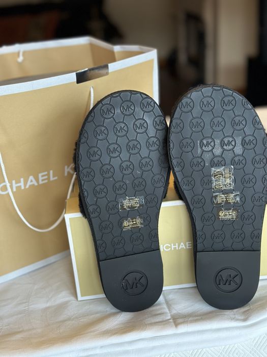 Michael Kors Alexis Faux Fur & Metallic Signature Logo Slide Sandal