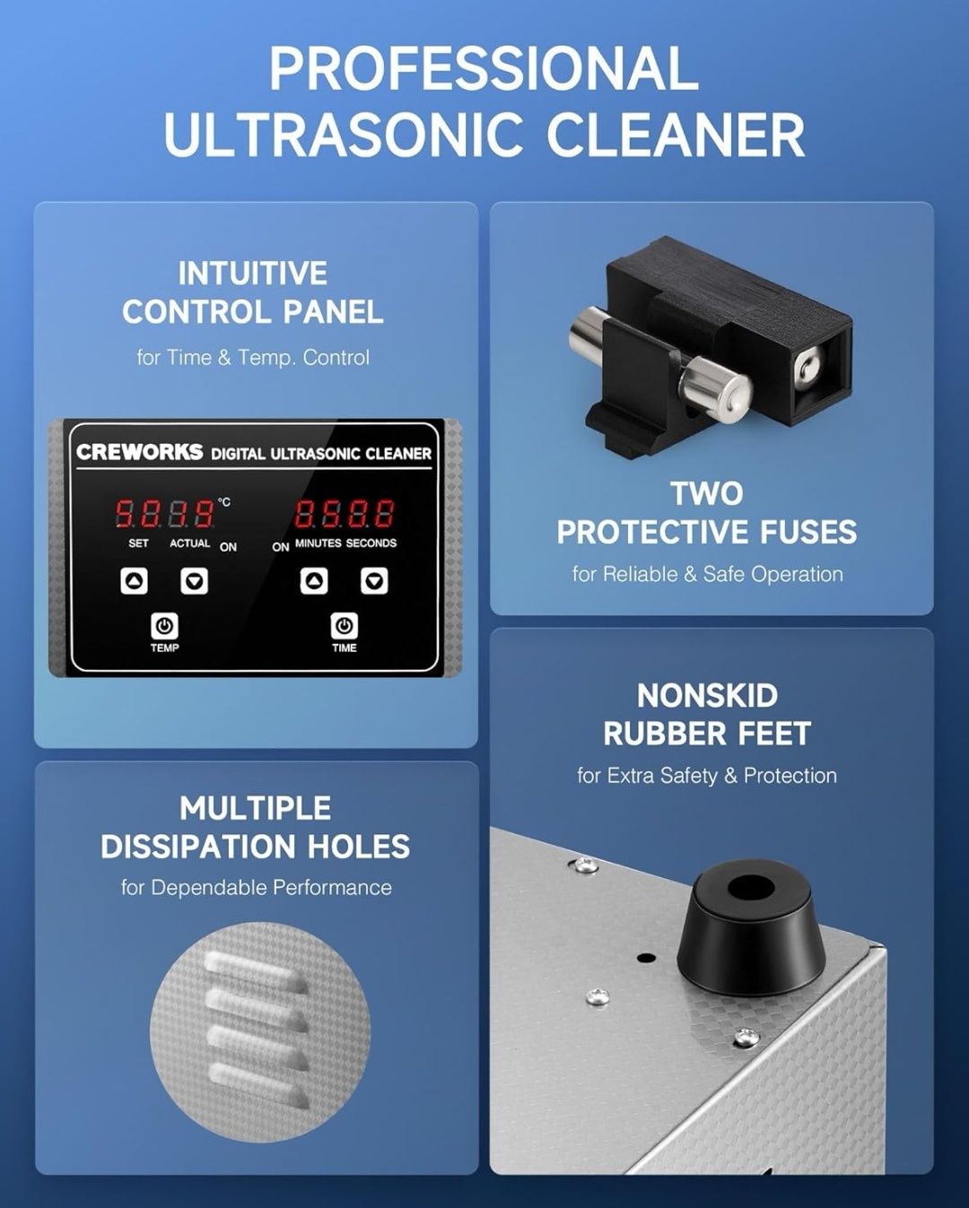 Cyfrowa Myjka Ultradźwiękowa z grzałką 1L, cyfrowy timer, Creworks