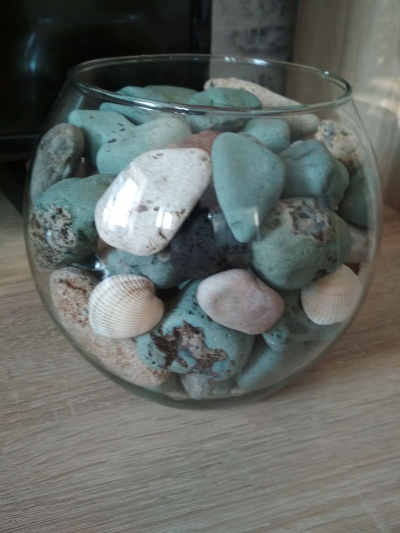 Ваза подарок интерьерная лофт голубые морские камни и ракушки