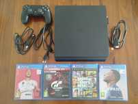 PS4 Slim + 1 comando + 4 jogos (GTA V, GT Sport, FIFA 20 e FIFA 22)